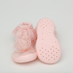 Kinderspel 輕柔細緻．套腳腳襪型學步鞋-13CM(粉紅蕾絲花)